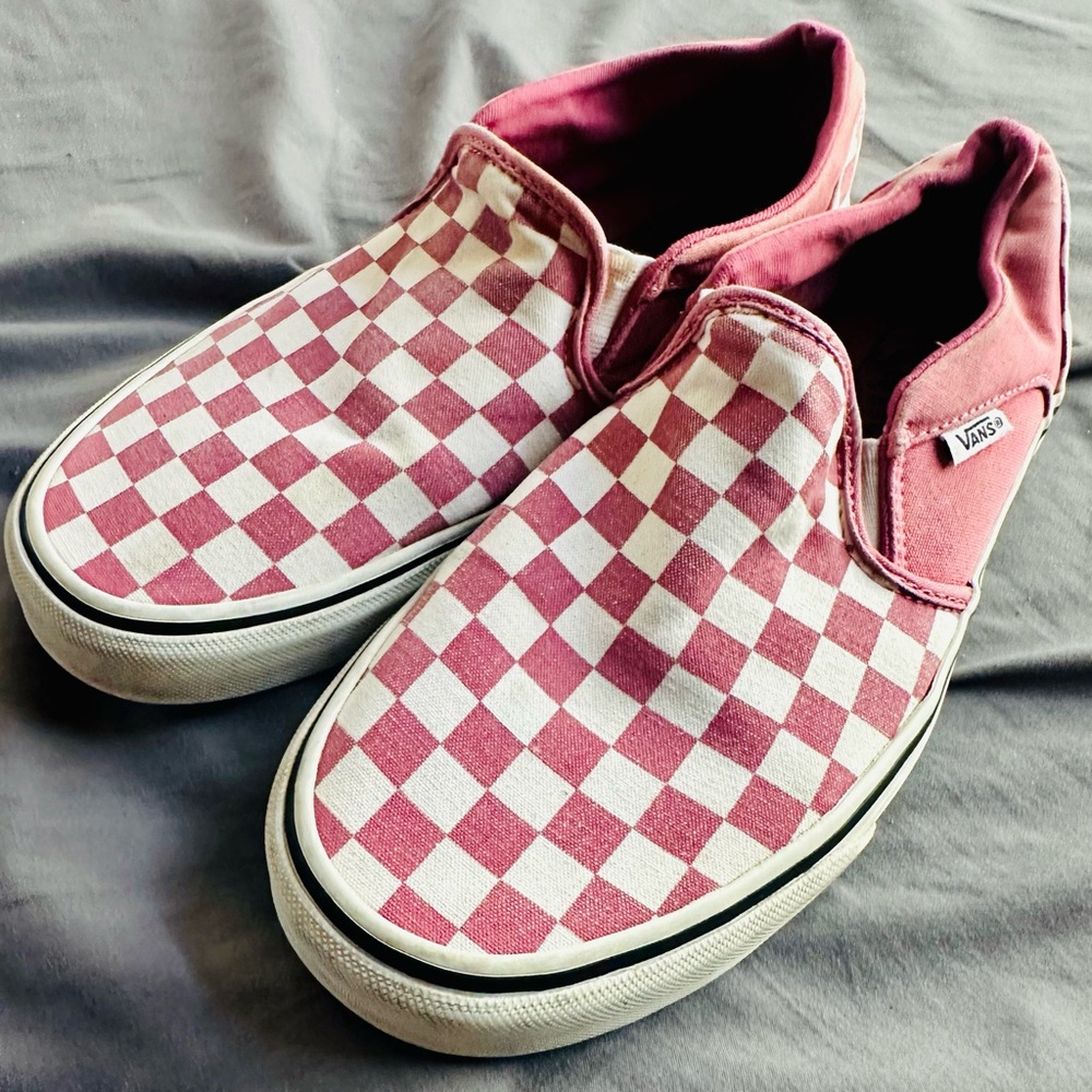 Vans Pink and White Checkered Slip-Ons